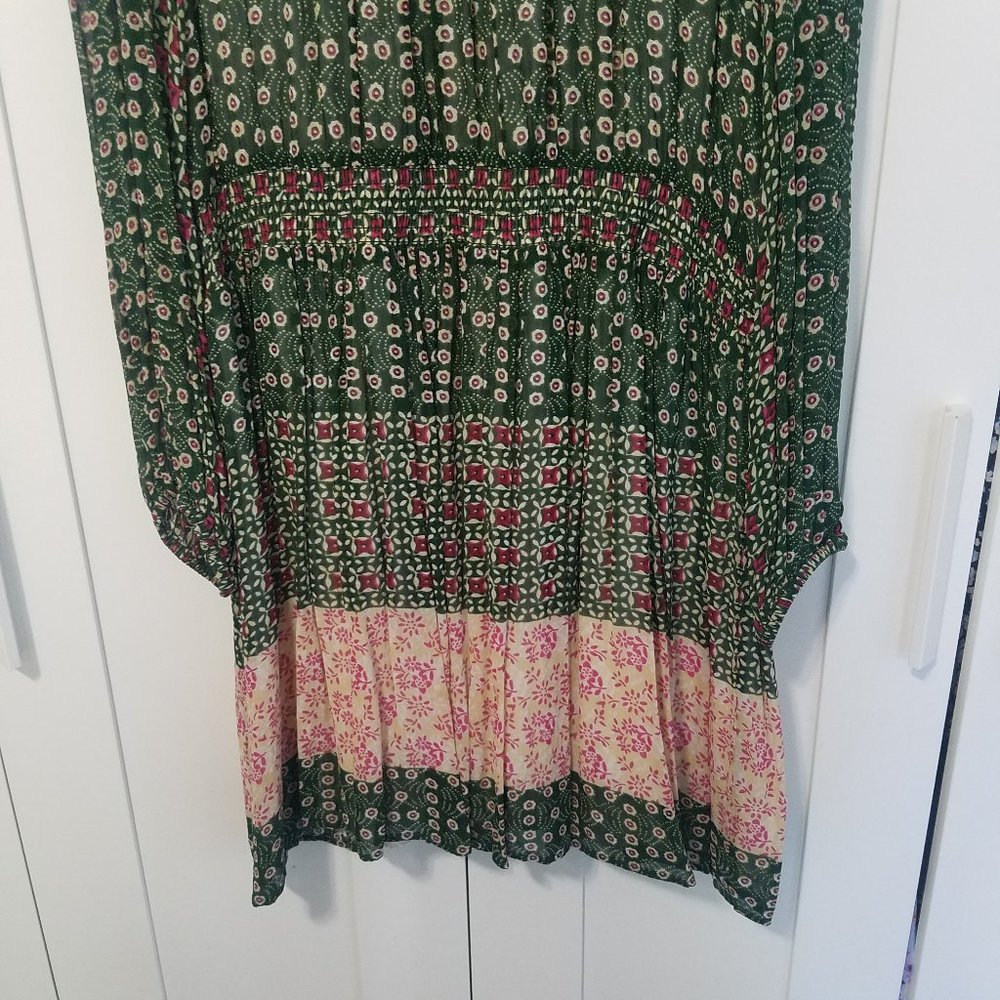 Anthropologie Green Floral Long-Sleeve Smocked Midi Dress - Picture 7 of 10